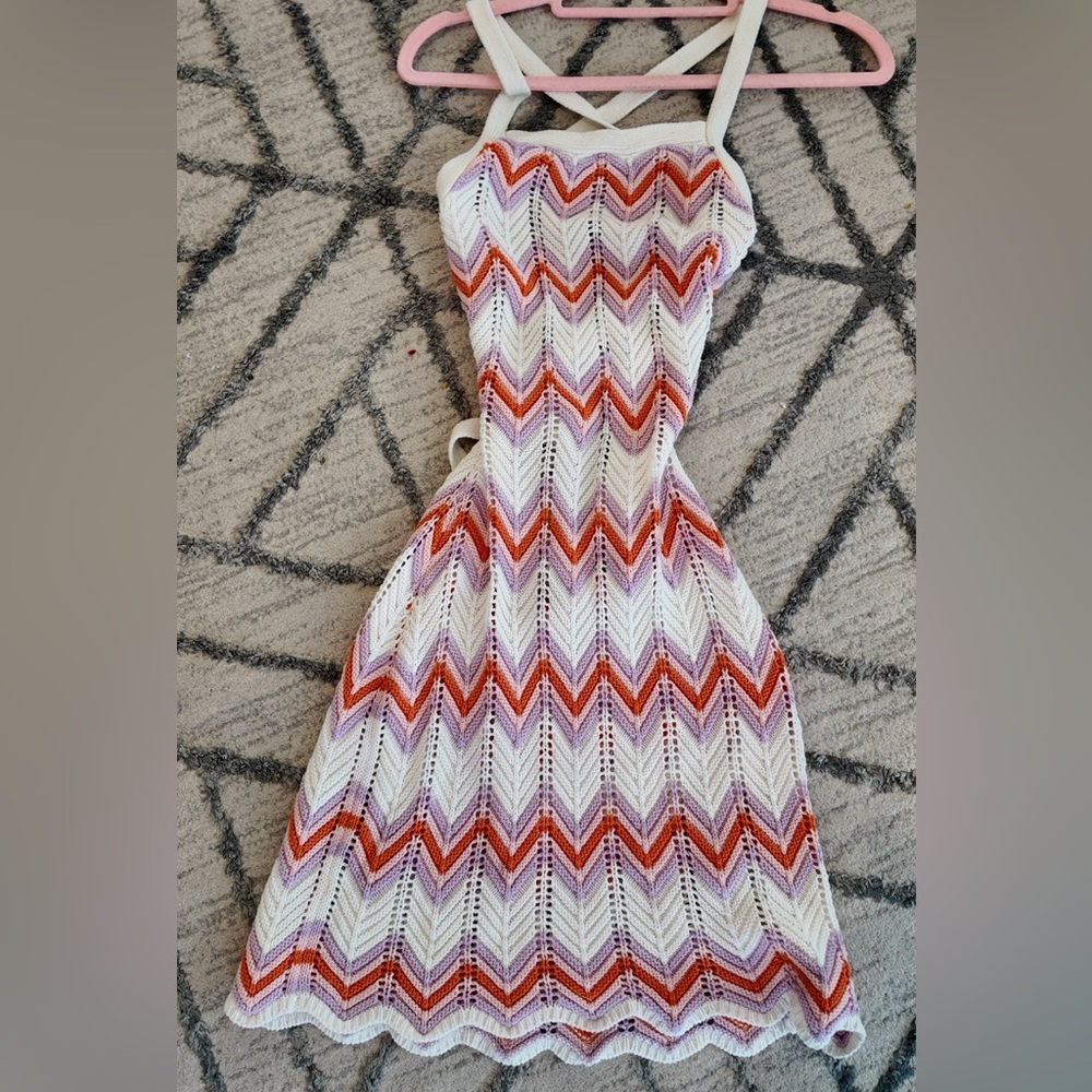 Crochet Zig-Zag Print Mini Dress